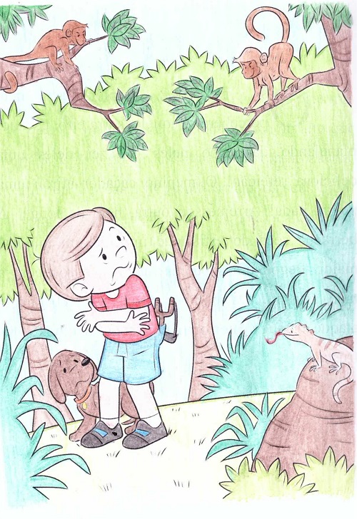 O Menino Se Assusta Com Os Macacos